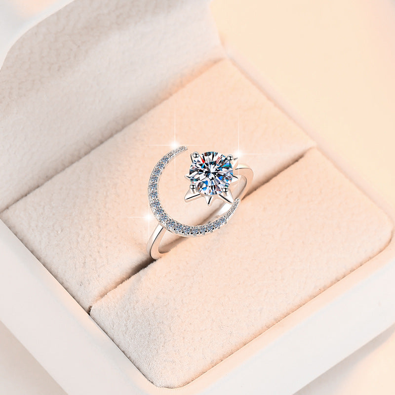 Elegant moon and star celestial jewelry design with pavé crescent