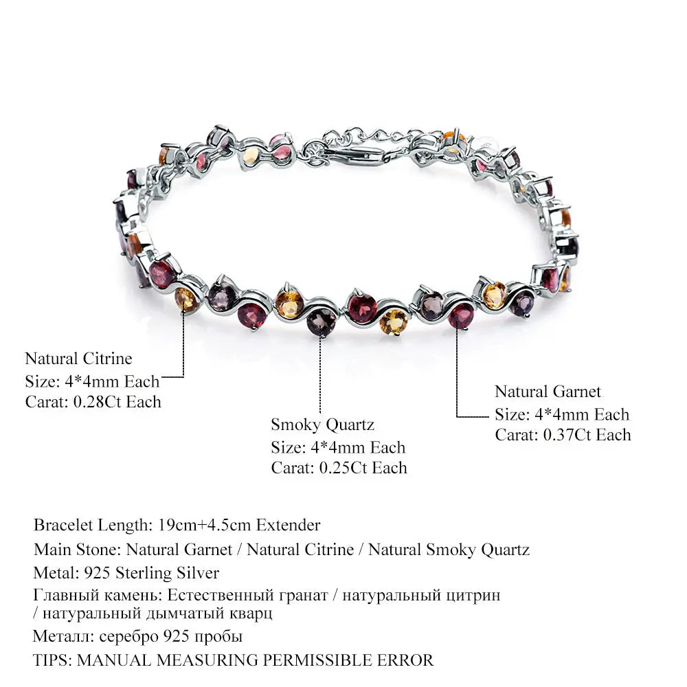 Natural Garnet, Citrine & Smoky Quartz Bracelet â€?925 Sterling Silver Gemstone Bracele Pearl Unique