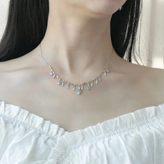 Natural Sky Blue Topaz & CZ Drop Necklace â€?Sterling Silver with Gold Accents Pearl Unique