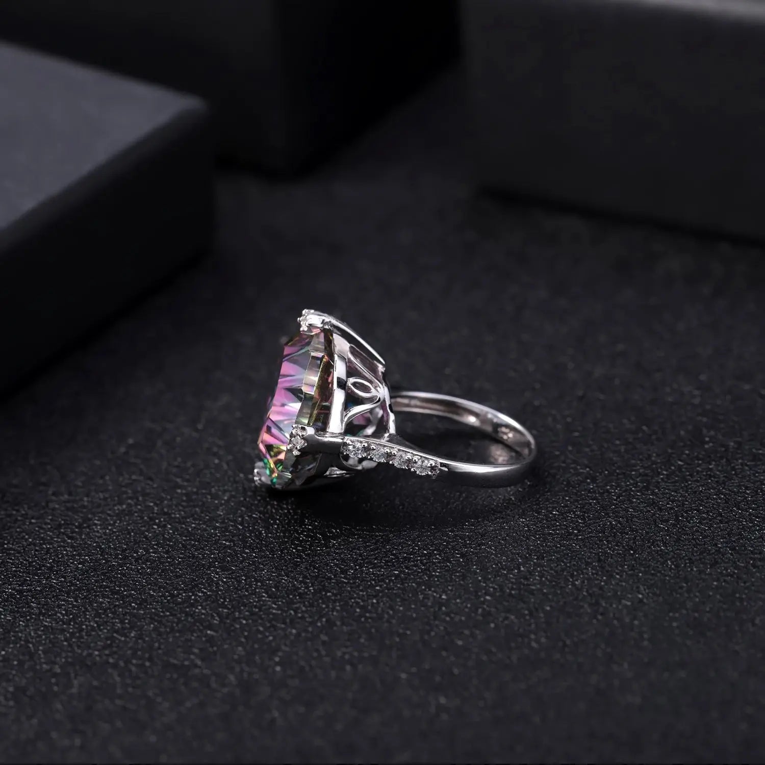 Natural Mystic Quartz Statement Ring â€?24 Carat Rainbow Quartz in 925 Sterling Silver Pearl Unique