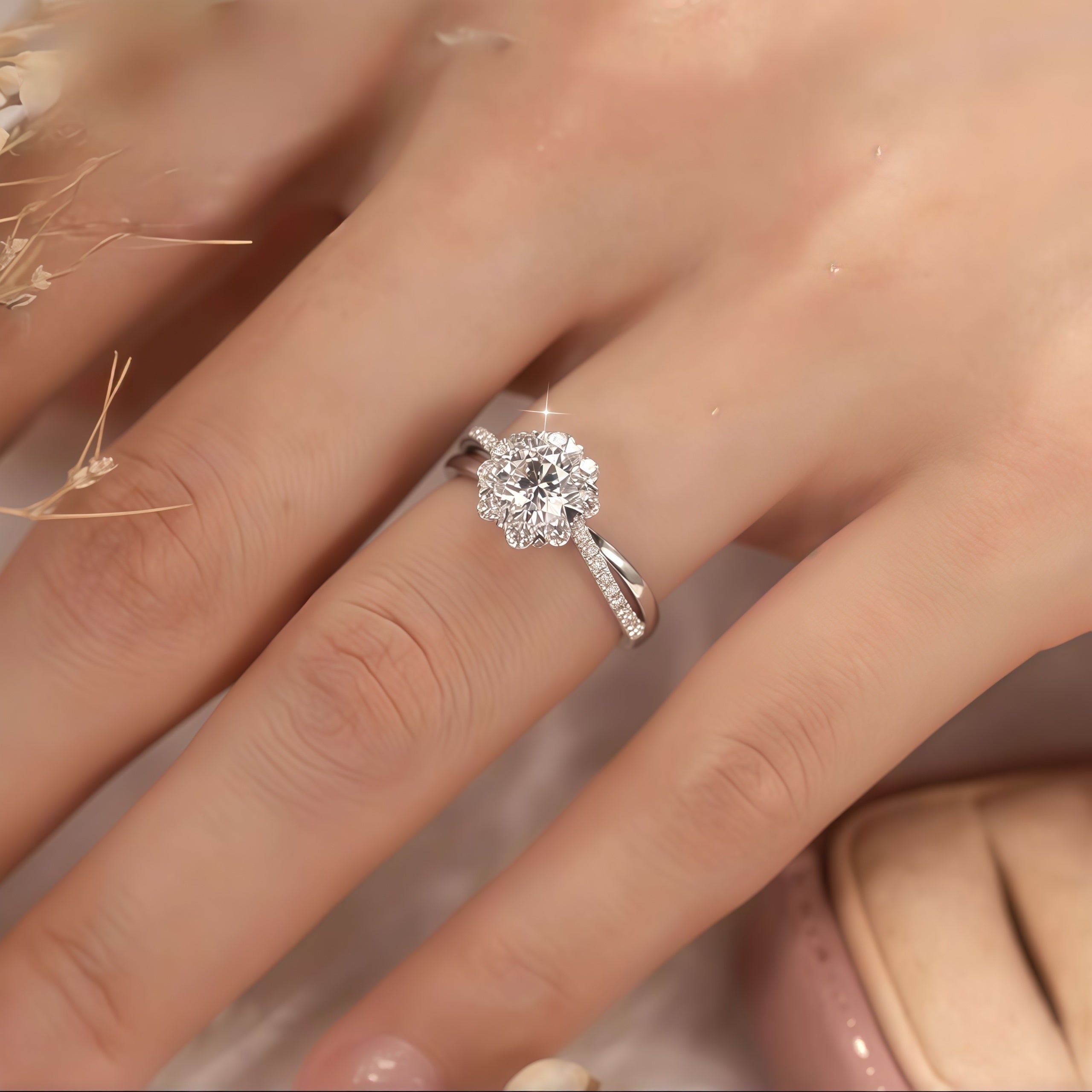AU750 gold moissanite bridal ring, Valentine’s Day gift