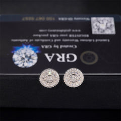 Solitude Round 12mm S925 Silver Moissanite Stud Earrings with halo baguette design