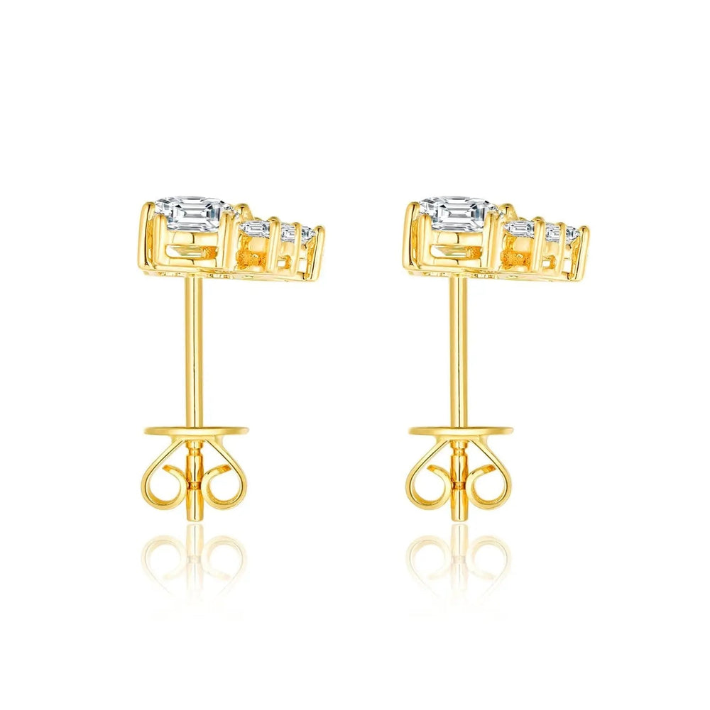 14K Gold Lab-Grown Diamond Geometric Stud Earrings â€?Mixed Shape Diamond Earrings Pearl Unique