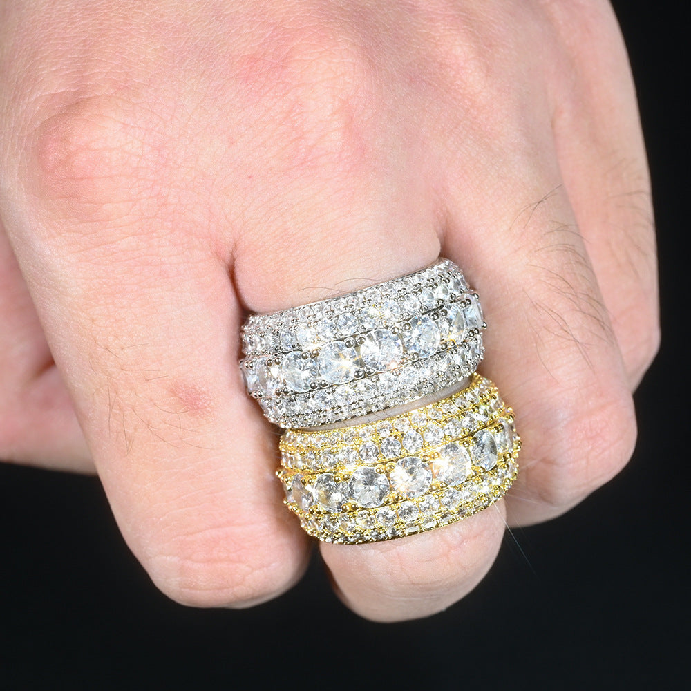 Ballad Wide Pavé Moissanite-Inspired Gold-Plated Band Ring | Unisex Vintage Statement Jewelry