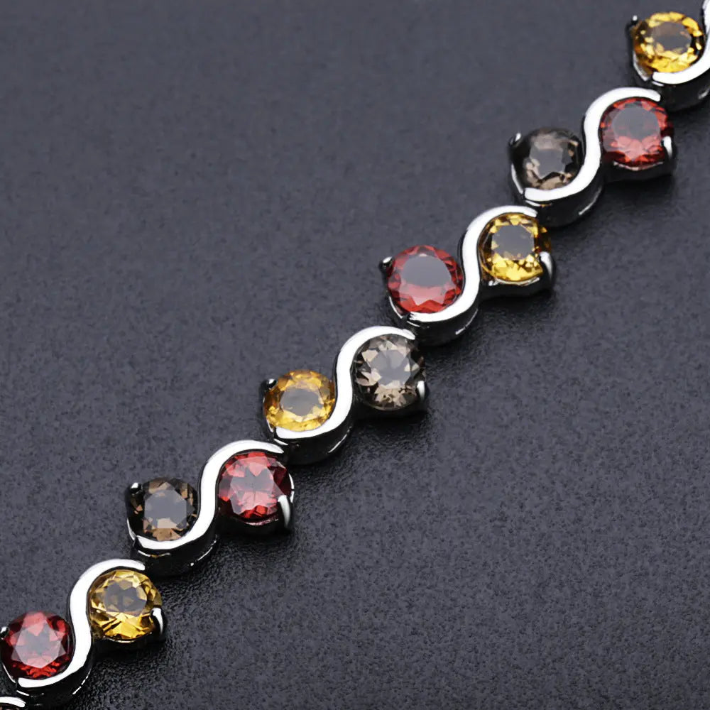 Natural Garnet, Citrine & Smoky Quartz Bracelet â€?925 Sterling Silver Gemstone Bracele Pearl Unique