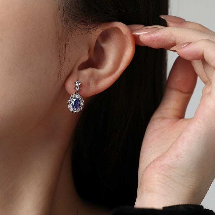 Gala 3ct Sapphire Earrings with Moissanite Halo