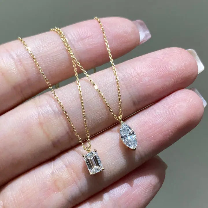 18K Gold Lab-Grown Diamond Necklace â€?0.46ct Marquise Solitaire Pendant (Au750) Pearl Unique