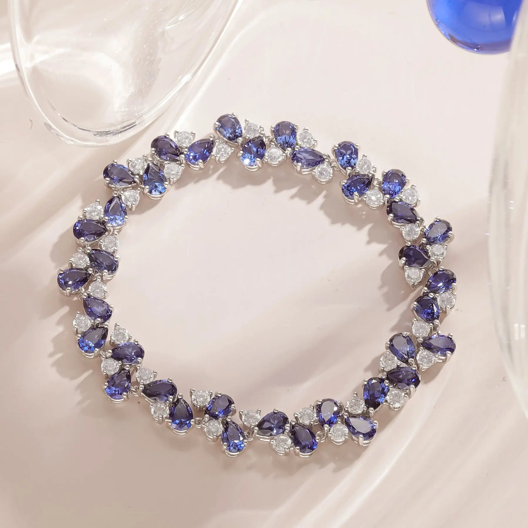 Lab-Created Blue Sapphire & White Sapphire Tennis Bracelet â€?Pear Cut Luxury Bracelet Pearl Unique