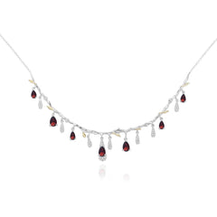 Natural Sky Blue Topaz & CZ Drop Necklace â€?Sterling Silver with Gold Accents Pearl Unique