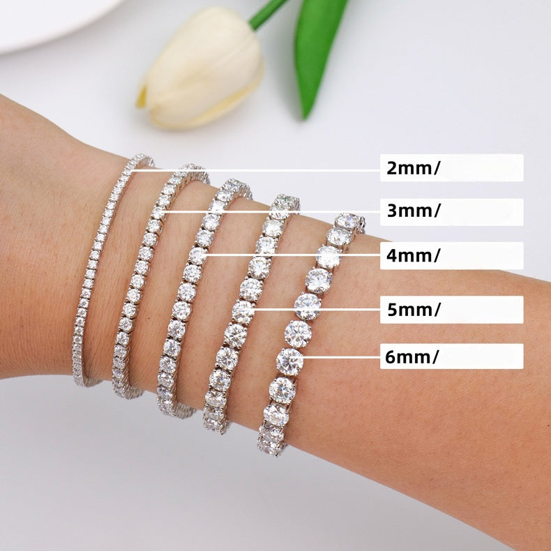 S925 sterling silver Moissanite tennis bracelet with full pavé setting in 2mm to 6mm sizes