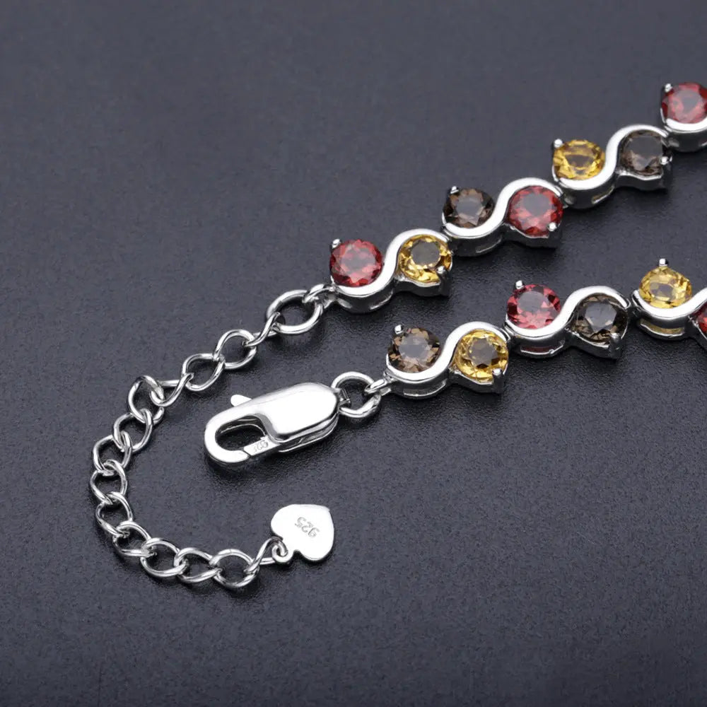 Natural Garnet, Citrine & Smoky Quartz Bracelet â€?925 Sterling Silver Gemstone Bracele Pearl Unique