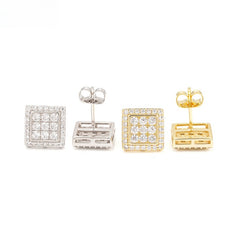 Square Moissanite S925 Silver Unisex Stud Earrings on black background