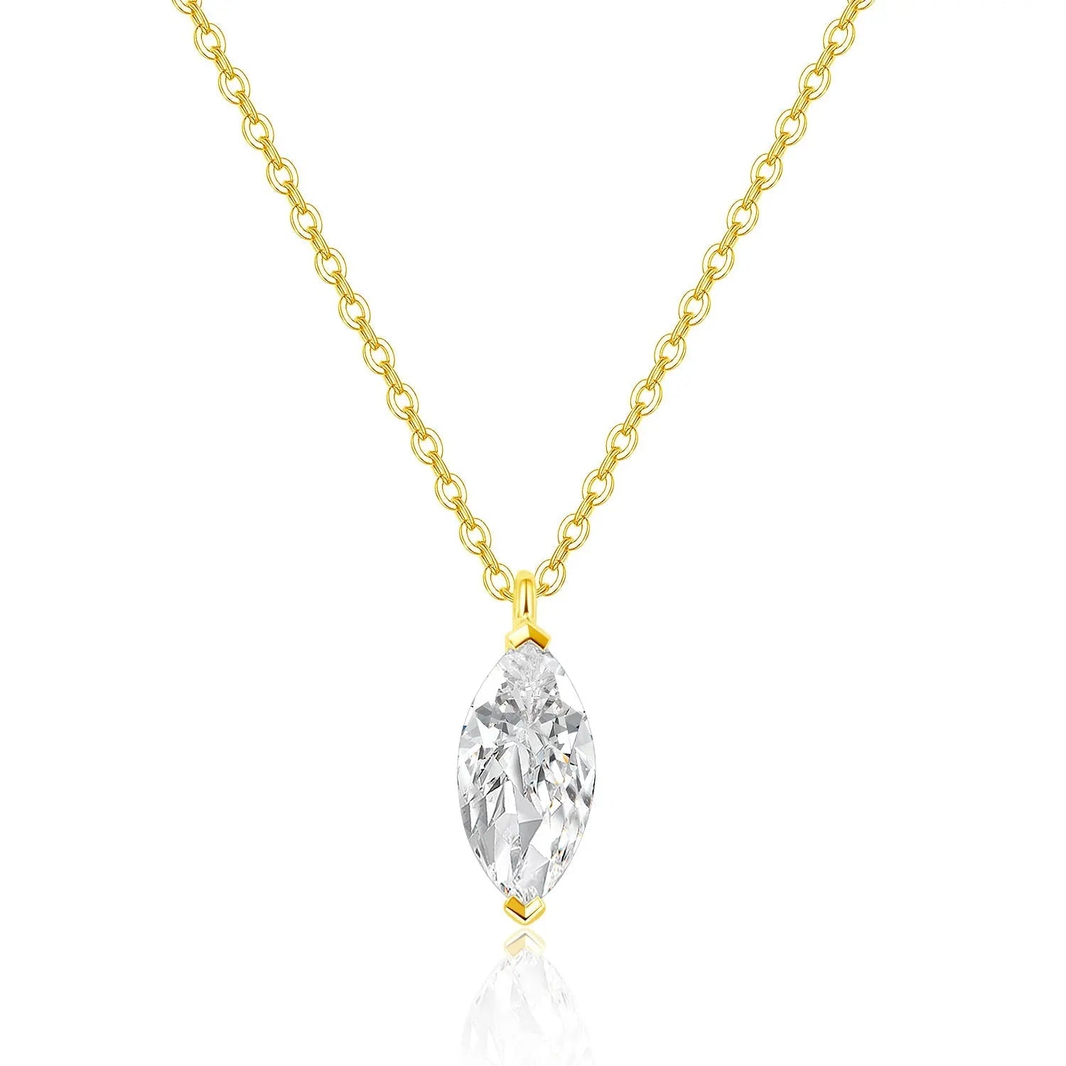 18K Gold Lab-Grown Diamond Necklace â€?0.46ct Marquise Solitaire Pendant (Au750) Pearl Unique