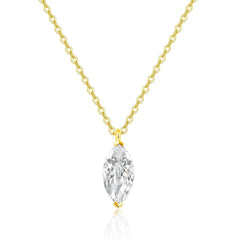 18K Gold Lab-Grown Diamond Necklace â€?0.46ct Marquise Solitaire Pendant (Au750) Pearl Unique