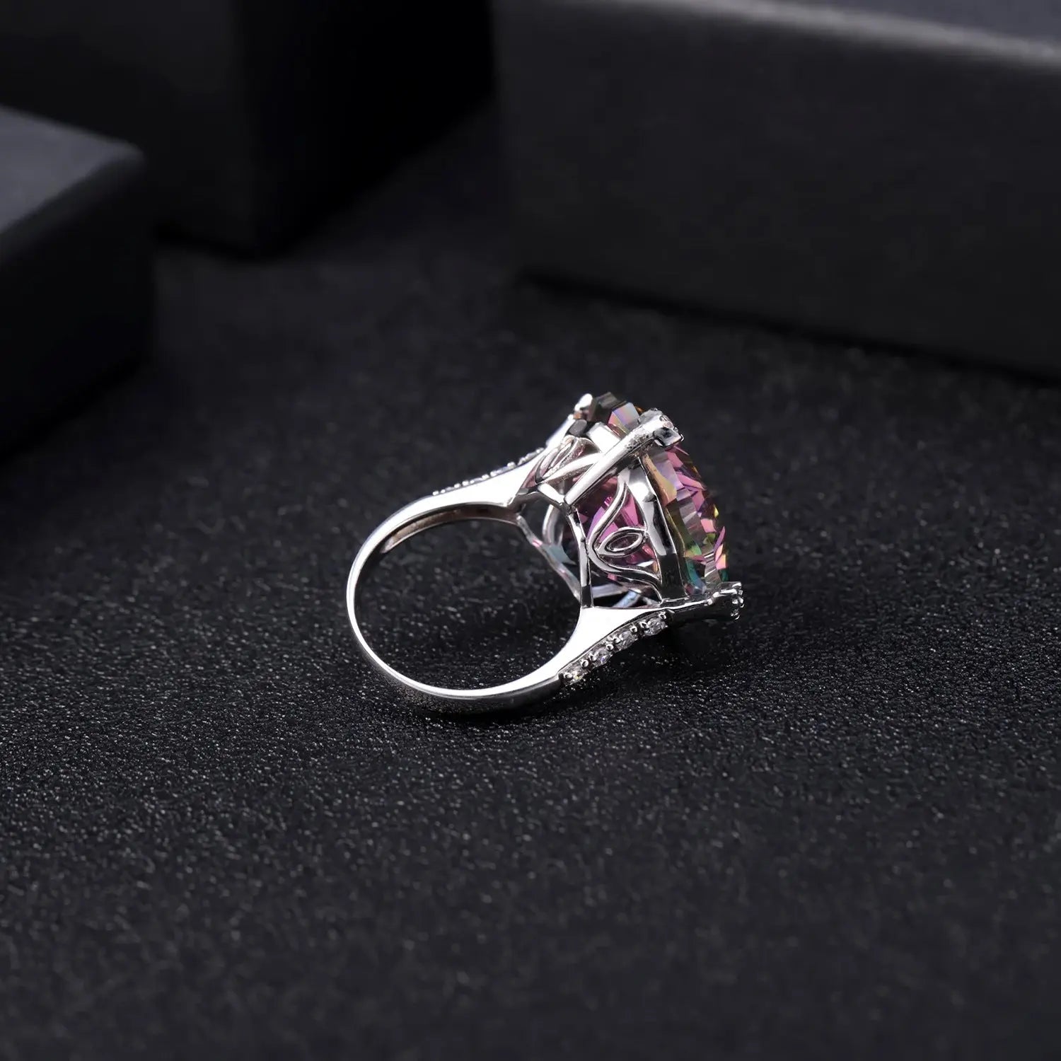 Natural Mystic Quartz Statement Ring â€?24 Carat Rainbow Quartz in 925 Sterling Silver Pearl Unique