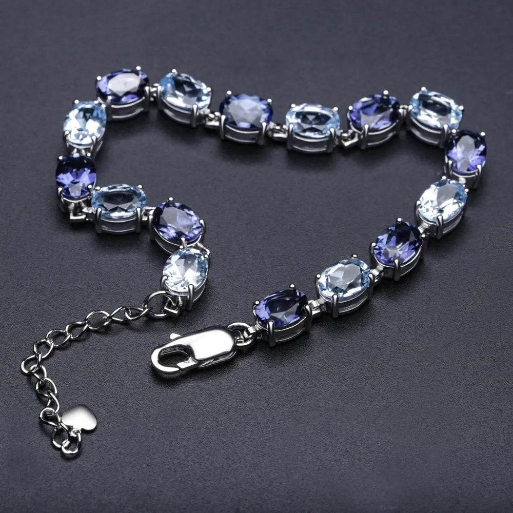 Mystic Quartz & Sky Blue Topaz Bracelet â€?925 Sterling Silver Natural Gemstone Bracelet Pearl Unique