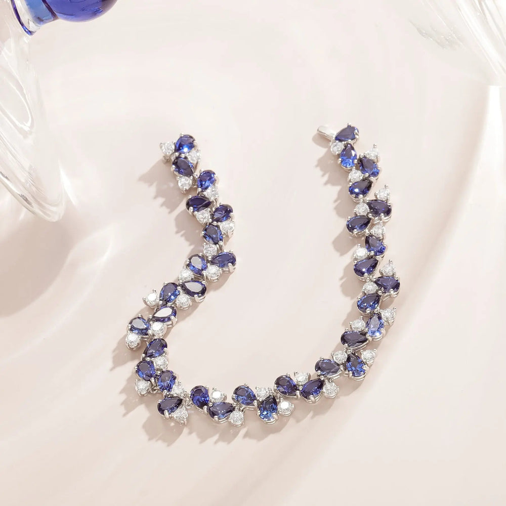 Lab-Created Blue Sapphire & White Sapphire Tennis Bracelet â€?Pear Cut Luxury Bracelet Pearl Unique