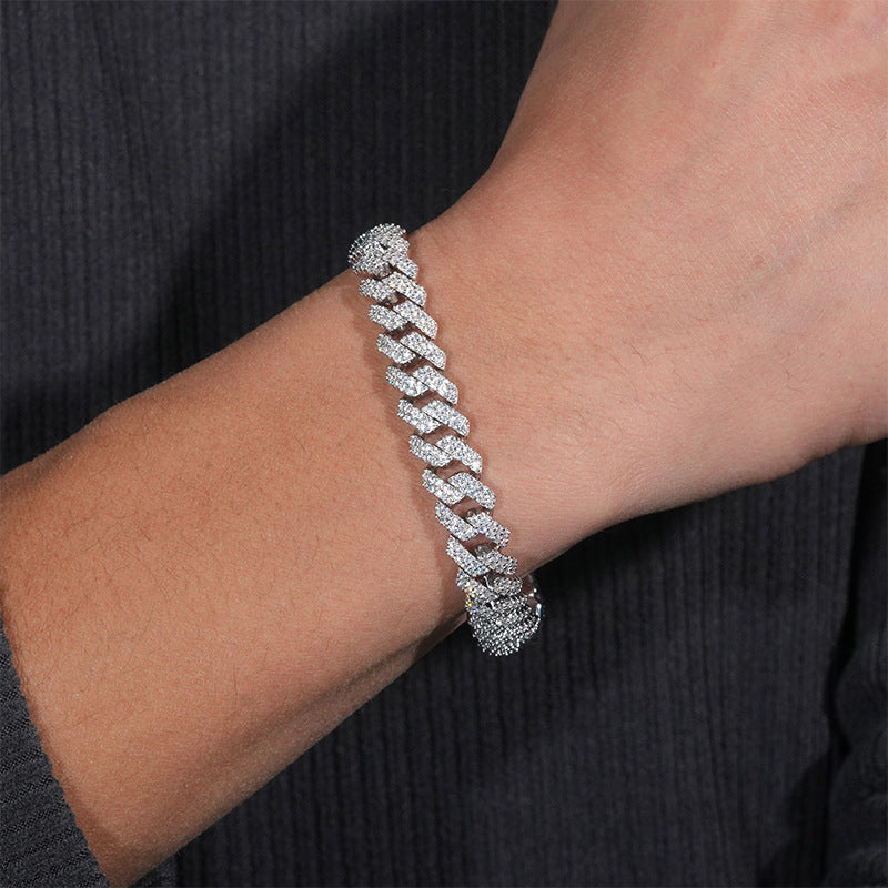 Solitude 10mm iced-out moissanite Cuban chain in S925 sterling silver hip hop necklace bracelet