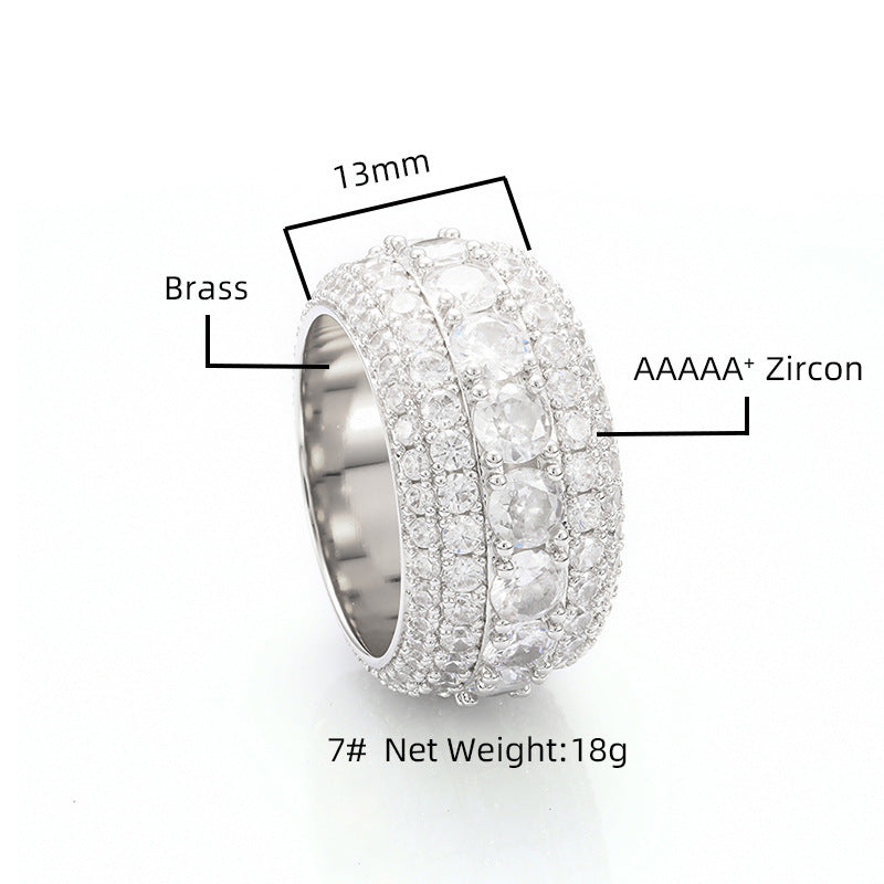 Ballad Wide Pavé Moissanite-Inspired Gold-Plated Band Ring | Unisex Vintage Statement Jewelry