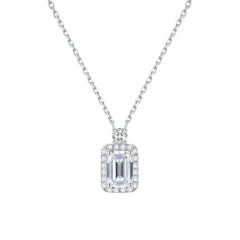 White-gold emerald-cut halo lab-grown diamond pendant on fine cable chain