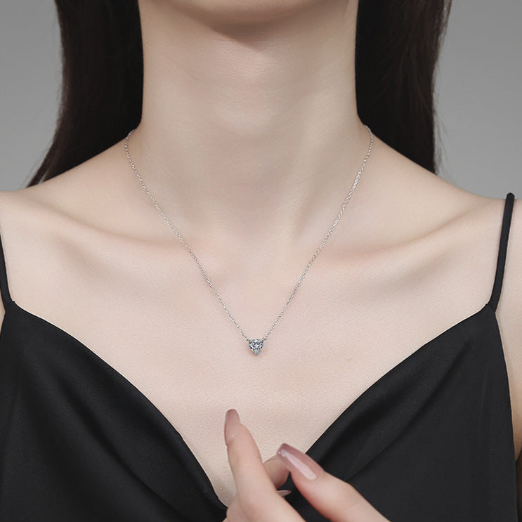 Heart-cut 1ct moissanite necklace in sterling silver, minimalist pendant