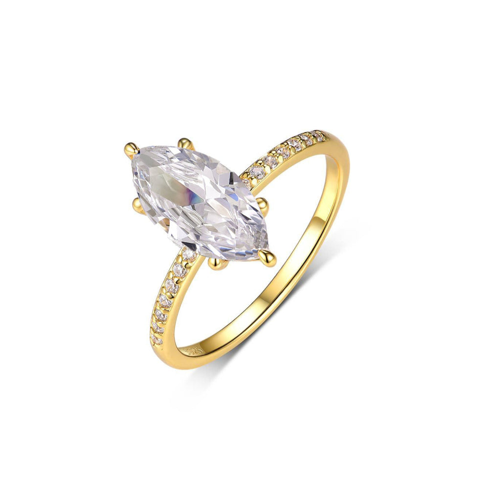 Marquise moissanite solitaire ring in S925 sterling silver with pavé band