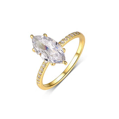 Marquise moissanite solitaire ring in S925 sterling silver with pavé band