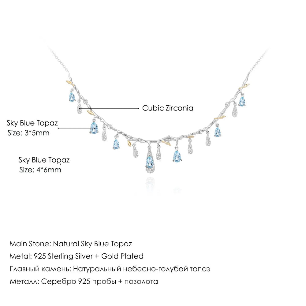 Natural Sky Blue Topaz & CZ Drop Necklace â€?Sterling Silver with Gold Accents Pearl Unique