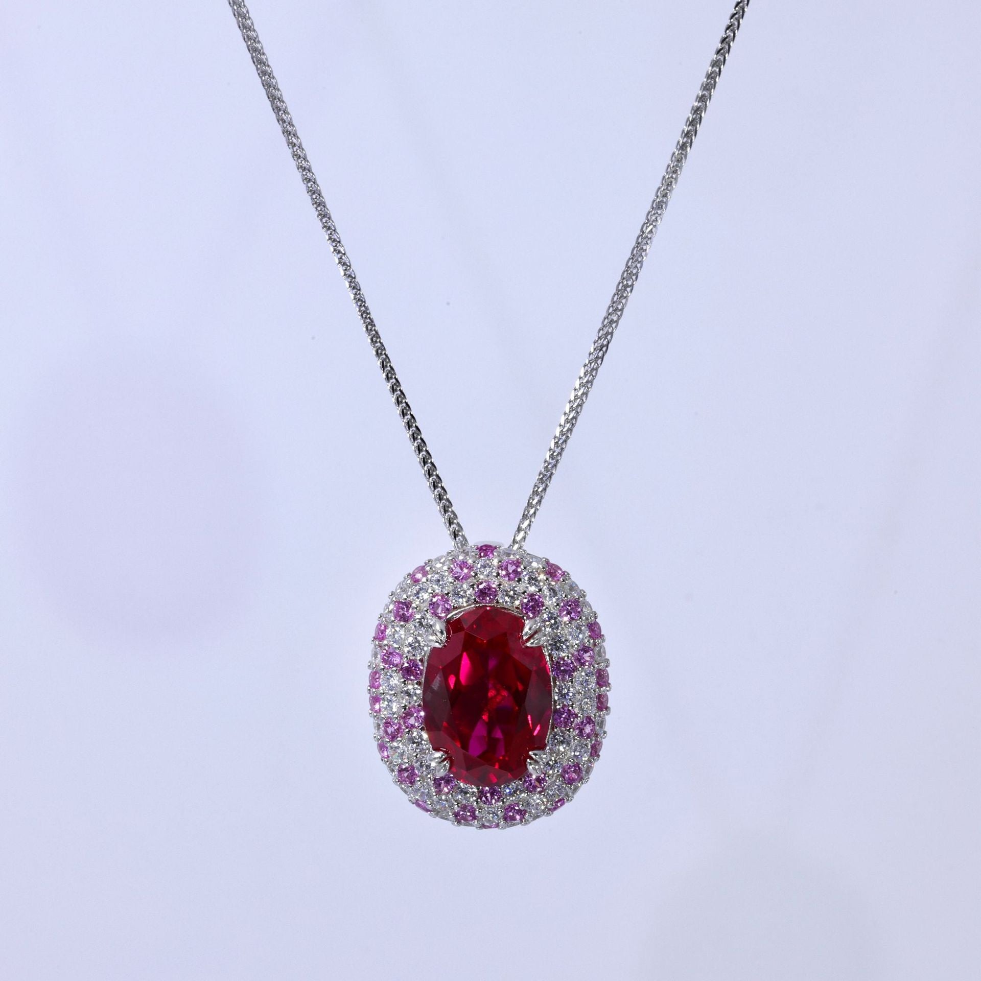 Gala Celestial Elegance 7.65ct Oval Ruby Halo Set in S925 Sterling Silver