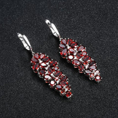 Natural Gemstone Drop Earrings â€?925 Sterling Silver Long Earrings (Blue Topaz / Green Agate / Garnet) Pearl Unique