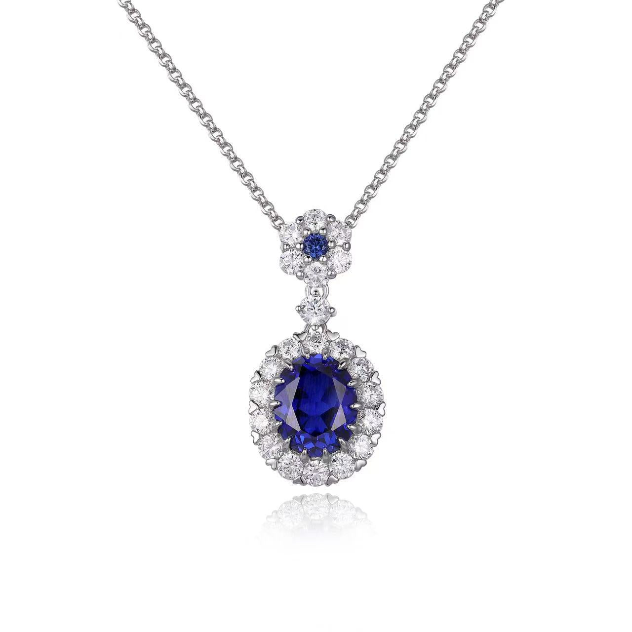 Gala 3ct Sapphire Necklace with Moissanite Halo
