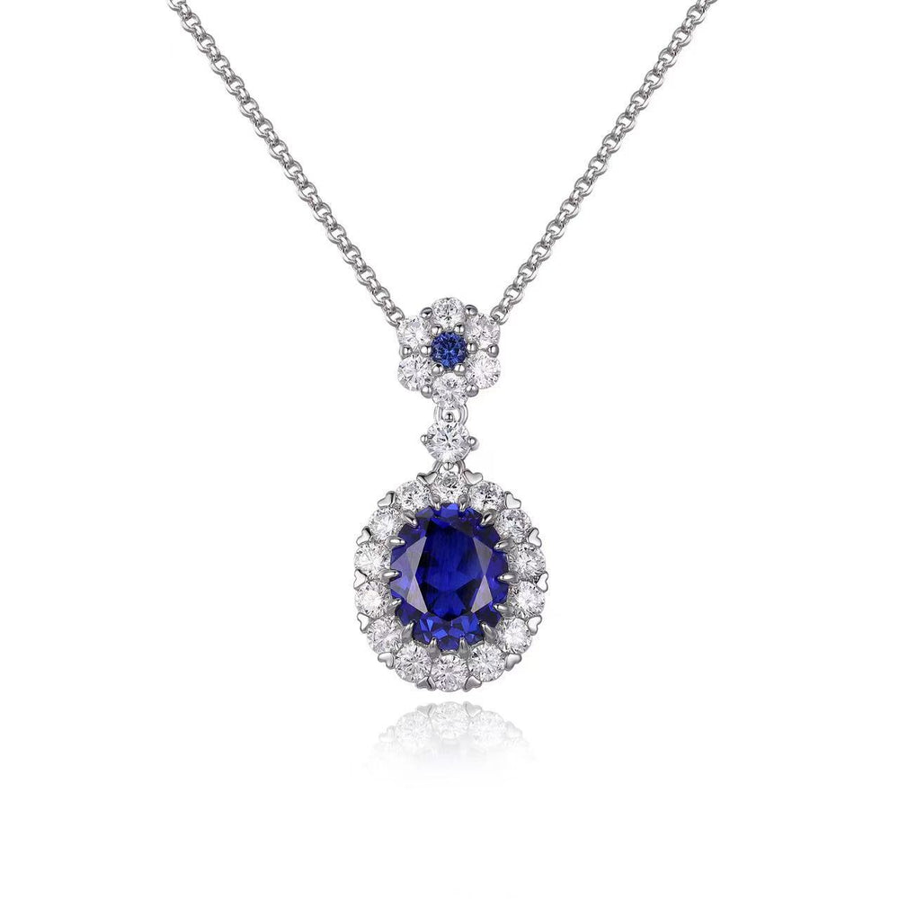 Gala 3ct Sapphire Necklace with Moissanite Halo