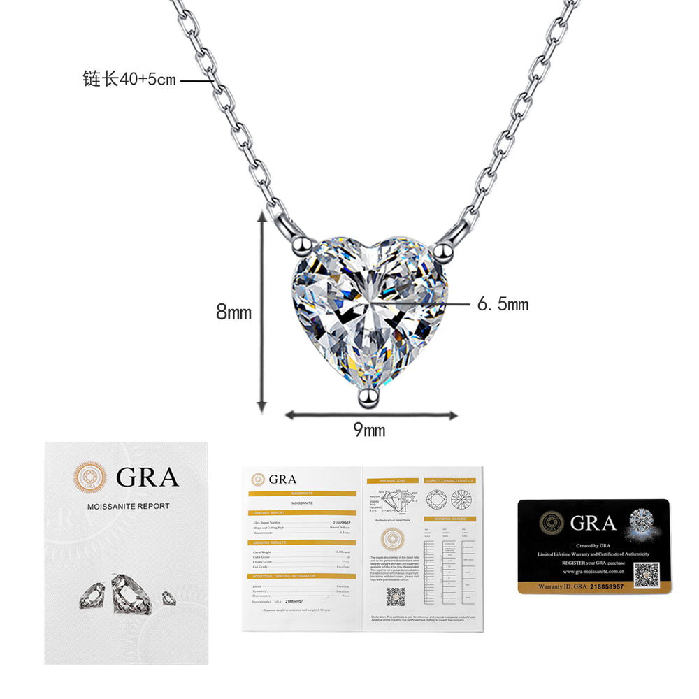 Heart-cut 1ct moissanite necklace in sterling silver, minimalist pendant