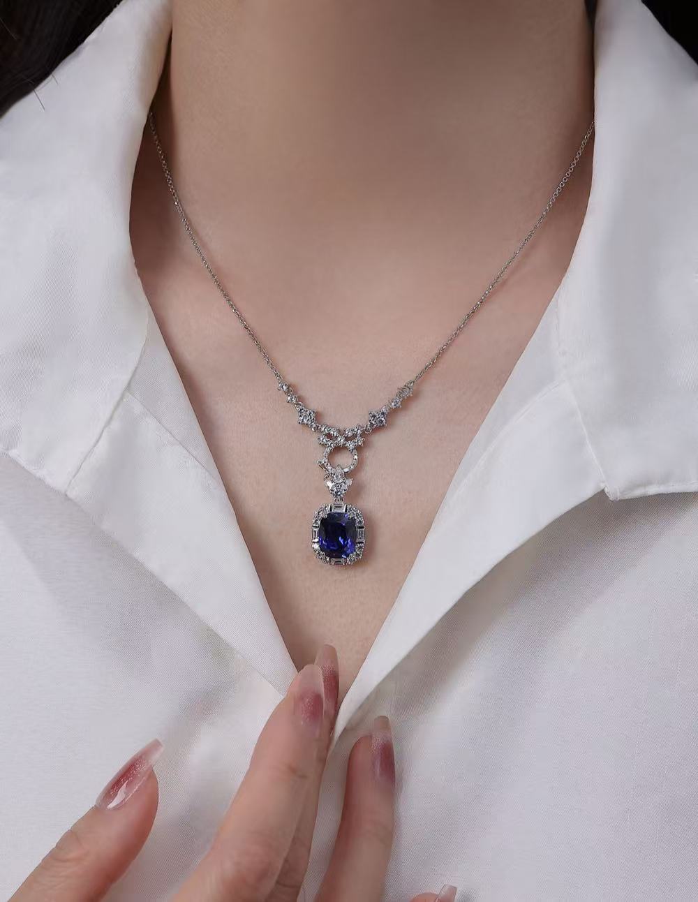 Luxury Gala 5.5ct Blue Sapphire Necklace in S925 Silver