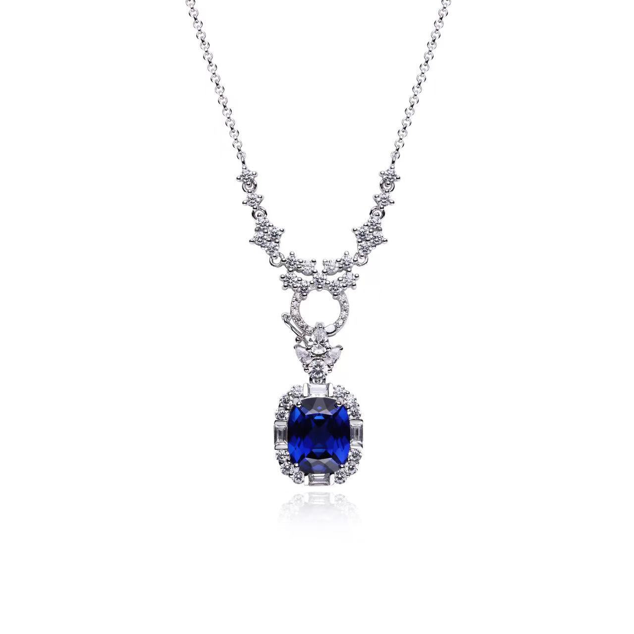Luxury Gala 5.5ct Blue Sapphire Necklace in S925 Silver