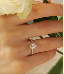 S925 sterling silver engagement ring with 1ct round moissanite stone
