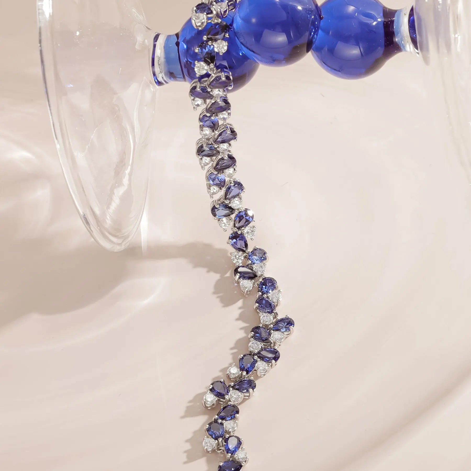 Lab-Created Blue Sapphire & White Sapphire Tennis Bracelet â€?Pear Cut Luxury Bracelet Pearl Unique