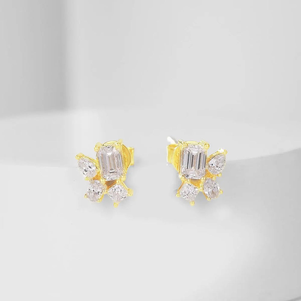 14K Gold Lab-Grown Diamond Geometric Stud Earrings â€?Mixed Shape Diamond Earrings Pearl Unique