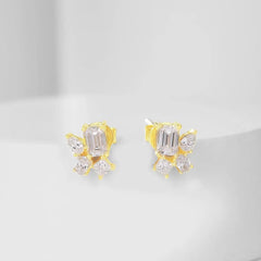 14K Gold Lab-Grown Diamond Geometric Stud Earrings â€?Mixed Shape Diamond Earrings Pearl Unique