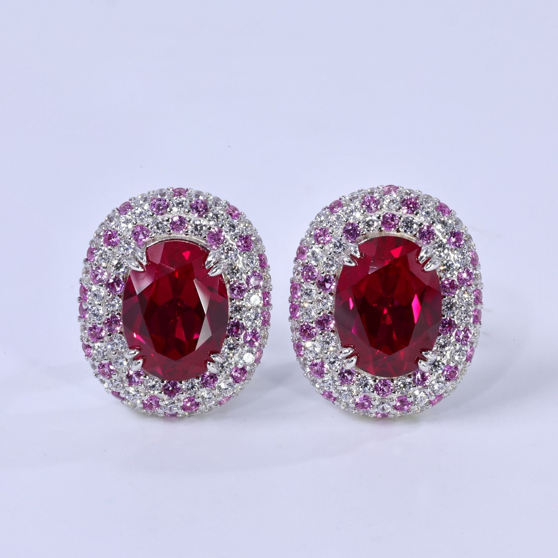 Gala Celestial Elegance 7.65ct Oval Ruby Halo Set in S925 Sterling Silver