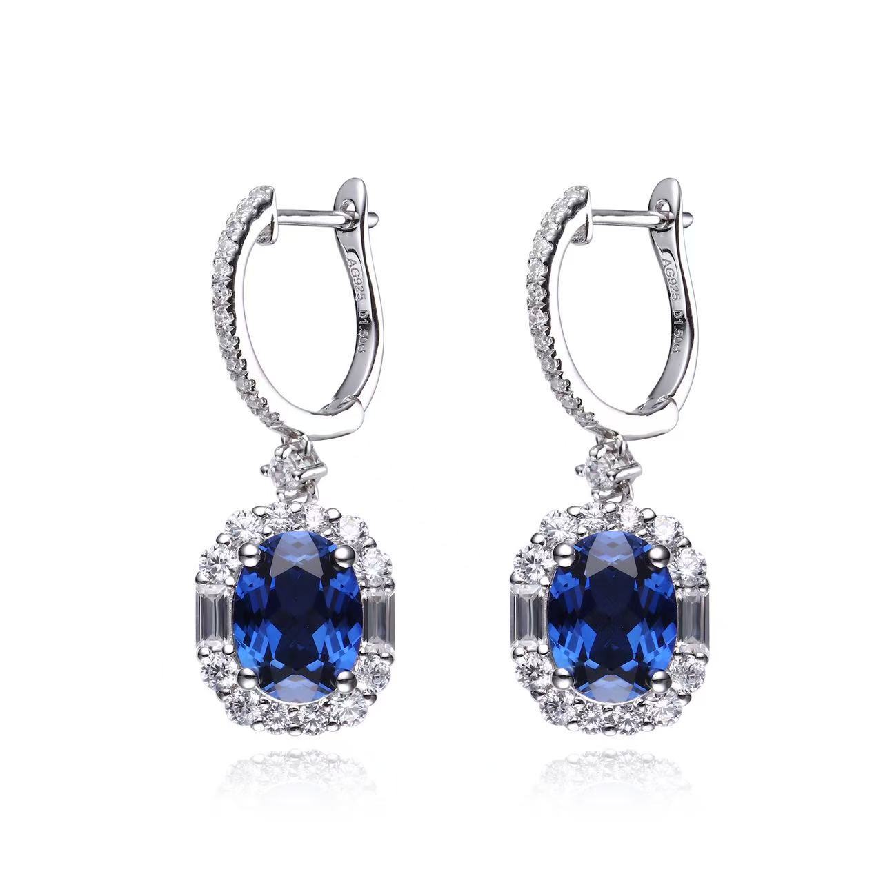 Elegant Cushion-Cut Blue Sapphire Earrings with Halo Design