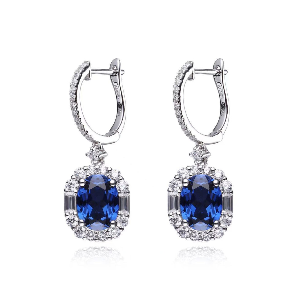 Elegant Cushion-Cut Blue Sapphire Earrings with Halo Design