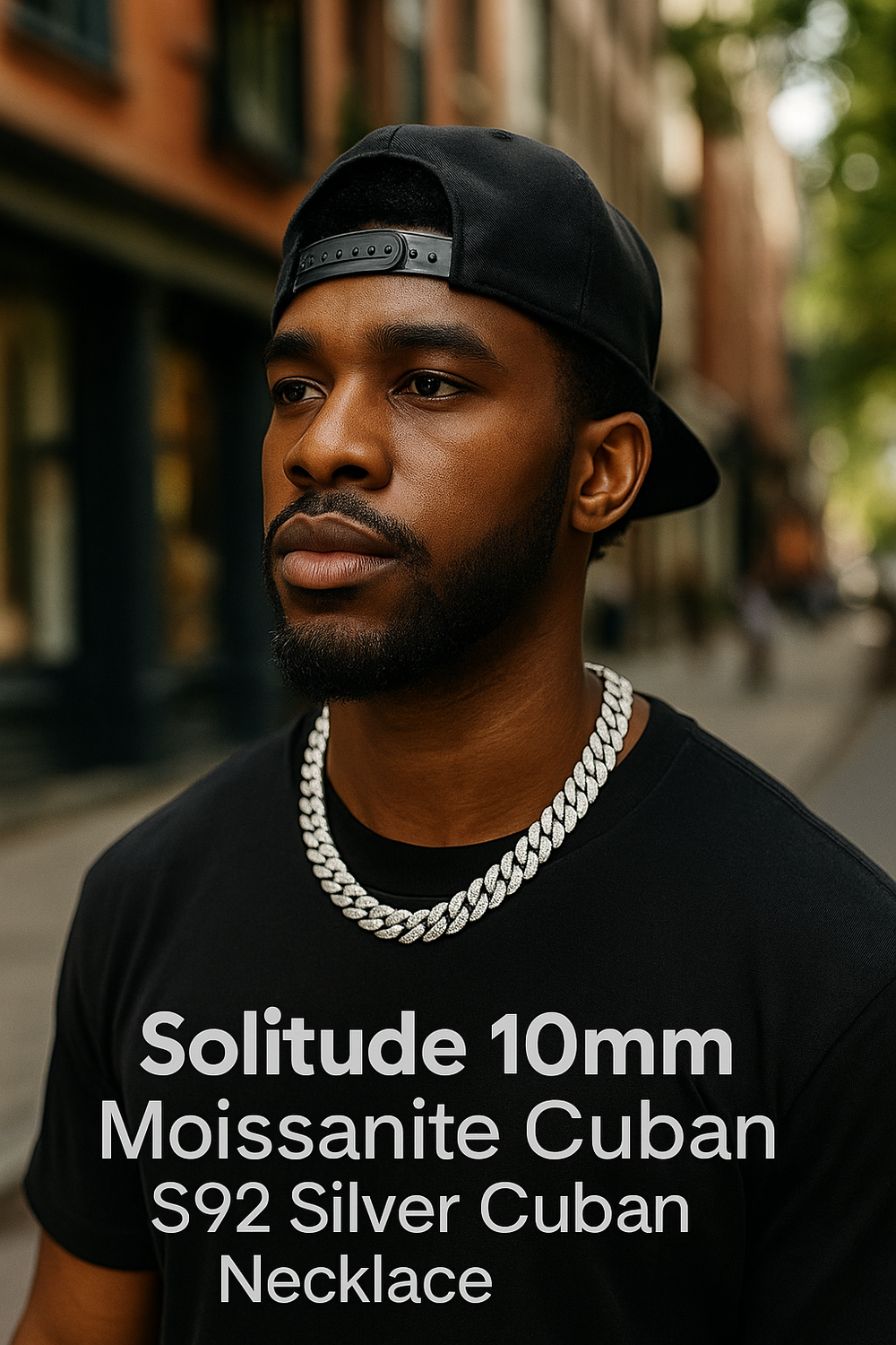 Solitude 10mm iced-out moissanite Cuban chain in S925 sterling silver hip hop necklace bracelet