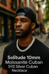 Solitude 10mm iced-out moissanite Cuban chain in S925 sterling silver hip hop necklace bracelet