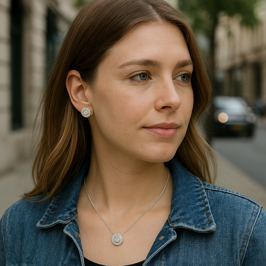 Solitude Round 12mm S925 Silver Moissanite Stud Earrings with halo baguette design