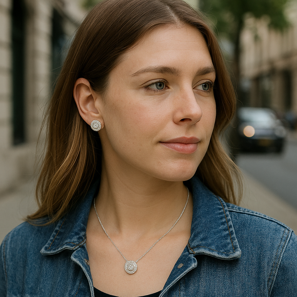 Solitude Round 12mm S925 Silver Moissanite Stud Earrings with halo baguette design