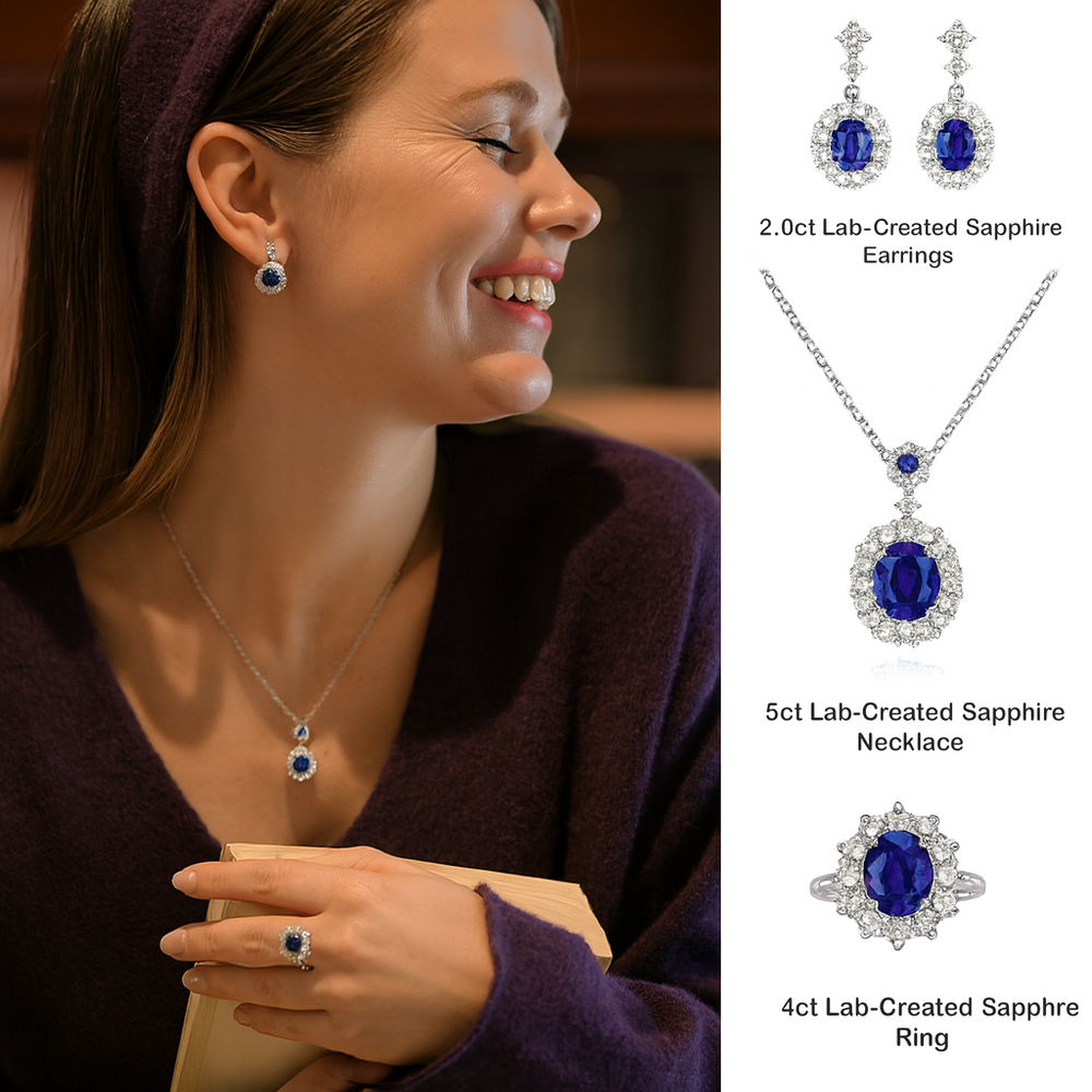 Elegant Lab-Grown Sapphire Jewelry Set Gift for Women