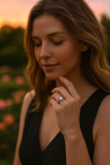 Bridal Bloom 1.0ct Round Moissanite Sterling Silver Flower Halo Engagement Ring