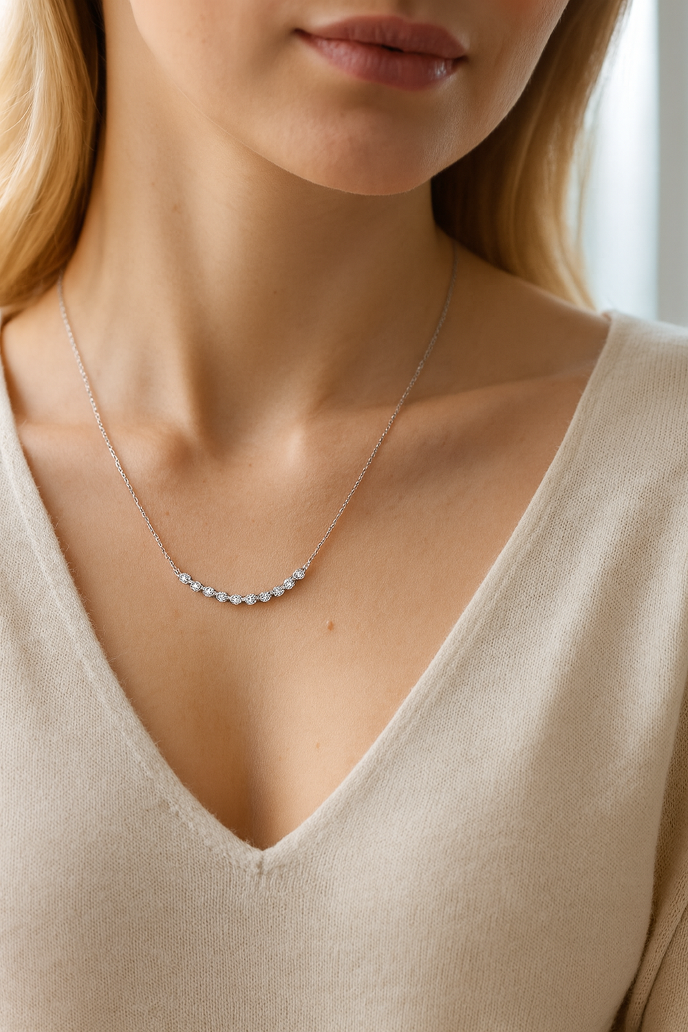 18K gold lab-grown diamond V-bar necklace on white background — Verse&Hue Jewelry