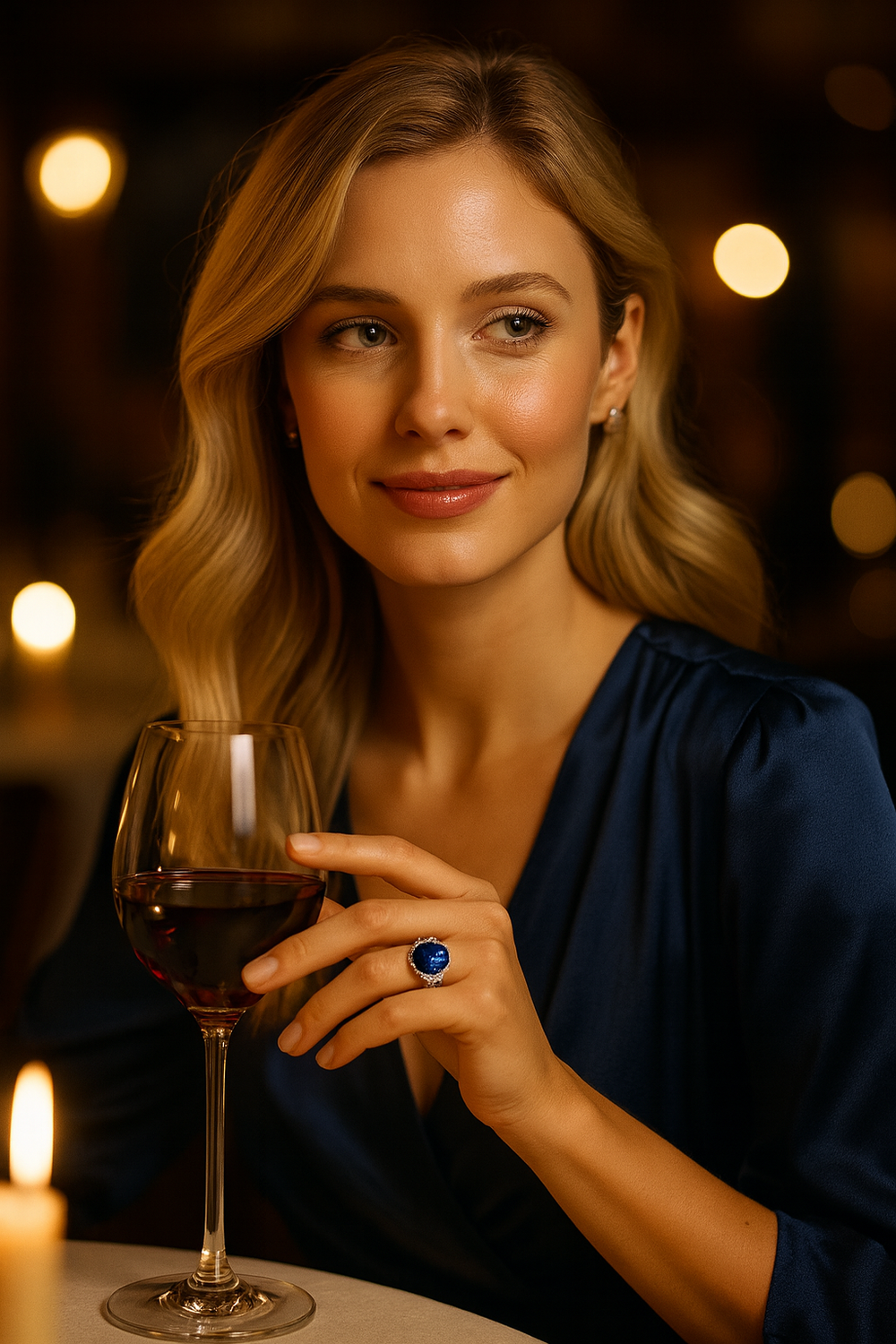 Close-up of prong-set oval blue spinel with white accents — Verse & Hue Jewelry